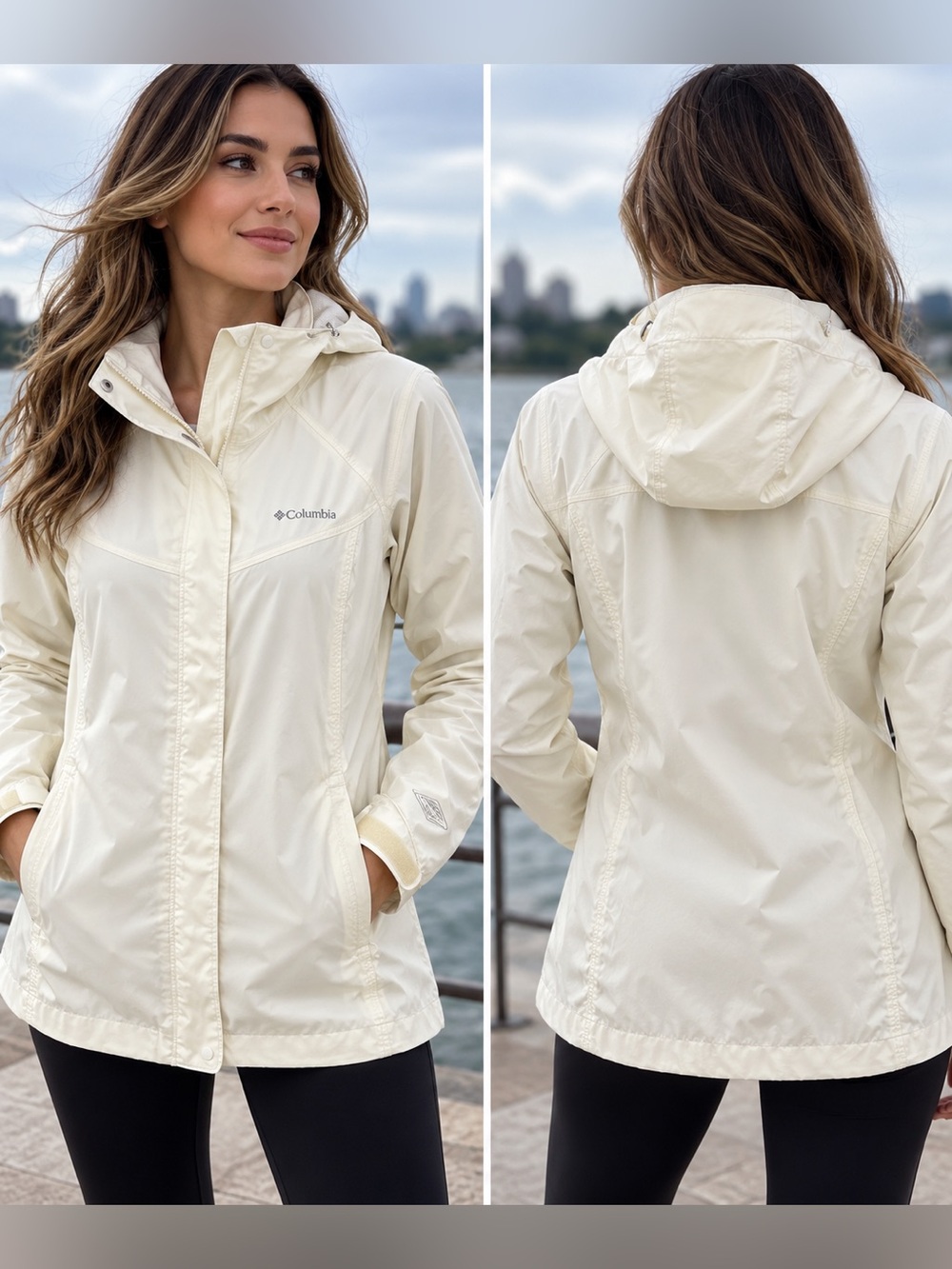 🌙✨Columbia Women's Cream Hooded Waterproof Ski Jacket